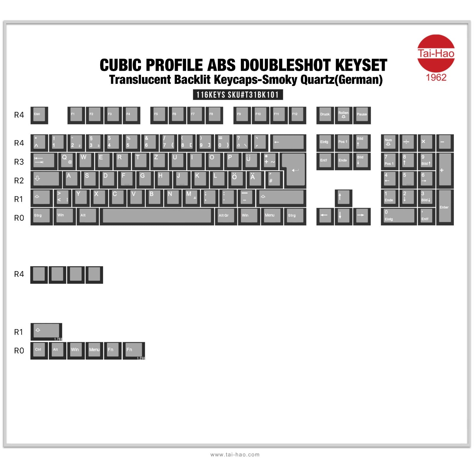 Tai - Hao Smoky Quartz (ISO - DE) Keycap Set - InputGear DE